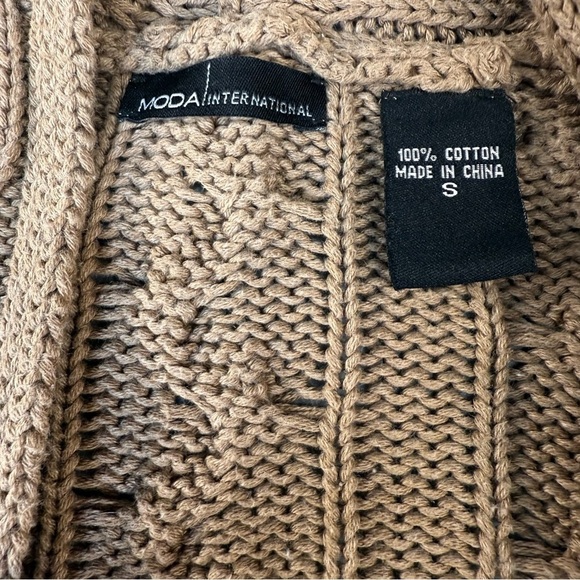 Moda International Tan Brown Cable Buttoned Cotton Cardigan Women's Size Small - Picture 2 of 6